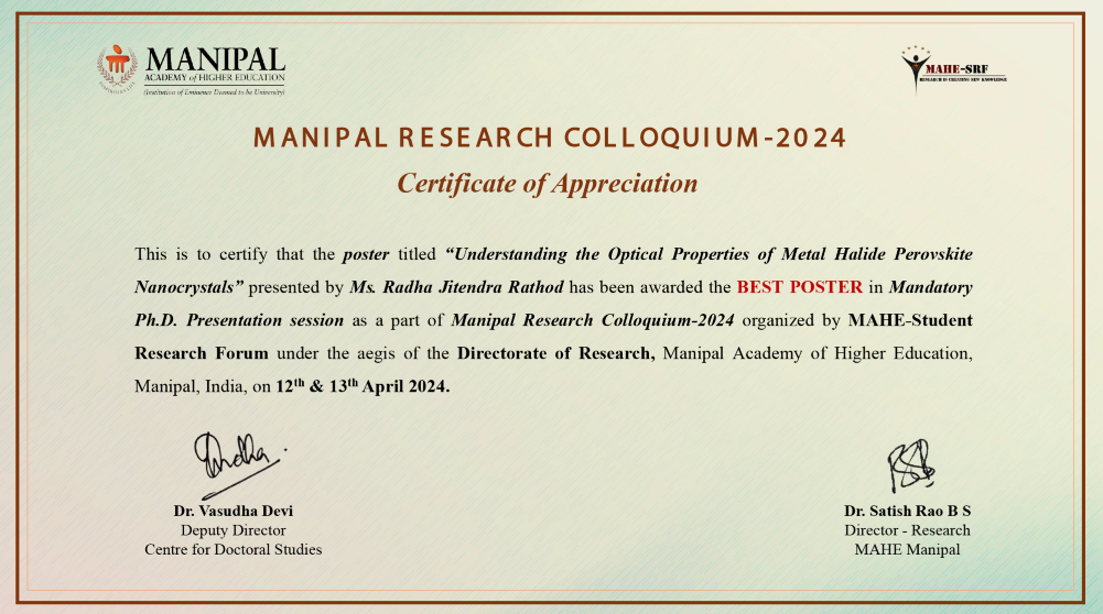 Mandatory PhD Presentation Best Poster Radha Jitendra Rathod
